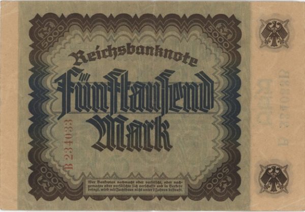 Germany Weimar Reichsbanknote 5000 Mark 1922 – Image 2