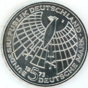 Allemagne 5 Mark 1973 J Nikolaus Kopernikus (vz) en argent