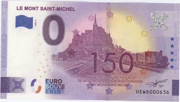 0 Euro Souvenir France Mont Saint-Michel 150 ans de l'achèvement de la ligne ferroviaire 2022-2 Neuf