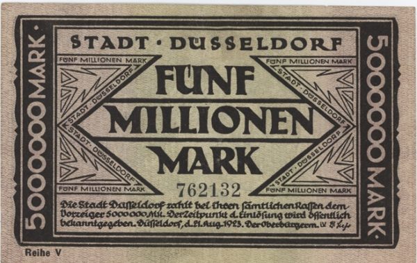 Germany Düsseldorf 5 Millionen Mark 1923