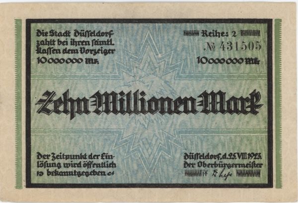 Germany Düsseldorf 10 Millionen Mark 1923