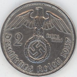 Germany Troisième Reich 2 Mark 1937 F (ss) en argent