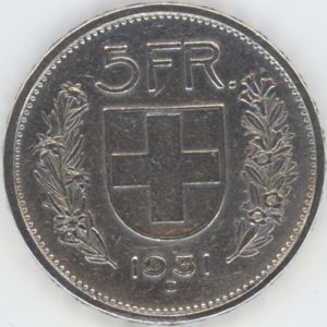 5 Francs 1931 Abart 3 étoiles DOMINUS sur la tête (ss) Très Rare !