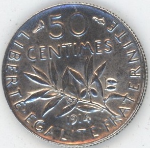 France 50 Centimes 1914 (vz) en argent