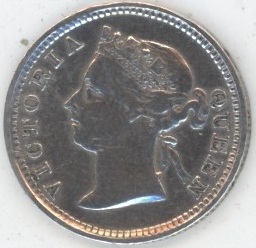 Straits Settlements British Malaysia 5 Cents 1891 Victoria (ss+) en argent