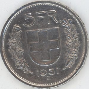 5 Francs 1931 Abart 13* sur la tête (ss)