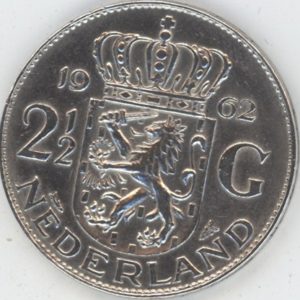 Pays-Bas 2-1/2 Gulden 1962 Juliana (ss) en argent