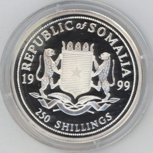 Somalie 250 Shillings 1999 Girafes (PP) en argent Rare !