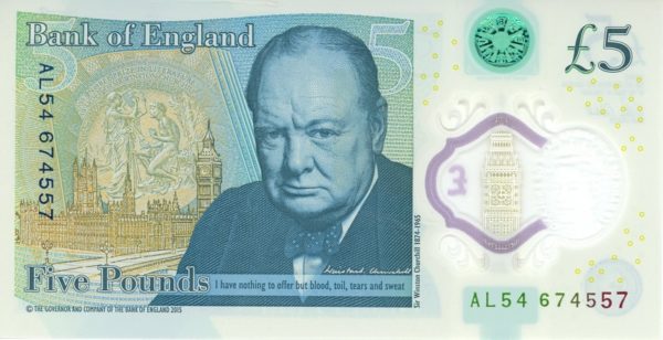 Grande-Bretagne 5 Pounds ND (2016-2018) Queen Elizabeth II Winston Churchill – Image 2