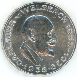 Autriche 25 Schilling 1958 Auer von Welsbach (ss) en argent