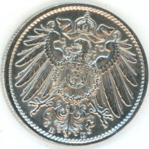 Germany Empire 1 Mark 1914 D Wilhelm II (vz-unz) en argent