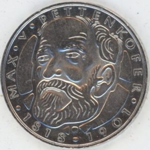 Allemagne 5 Mark 1968 D Max Pettenkofer (ss+) en argent