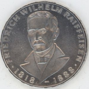 Allemagne 5 Mark 1968 J Friedrich Wilhelm Raiffeisen (ss+) en argent