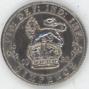 Grande-Bretagne 6 Pence 1922 George V (ss+) en argent