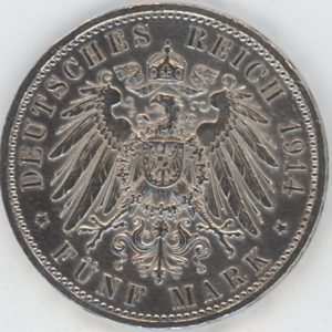 Germany Prussia 5 Mark 1914 A Wilhelm II (ss+) en argent