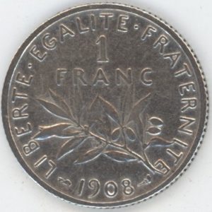 France 1 Franc 1908 Semeuse (ss) en argent