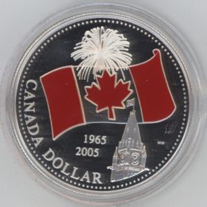 Canada 1 Dollar 2005 Drapeau canadien coloré (Fdc) en argent