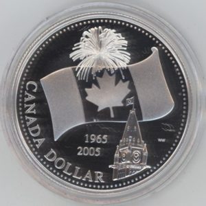 Canada 1 Dollar 2005 Drapeau canadien non coloré (Fdc) en argent