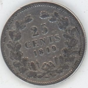 Pays-Bas 25 Cents 1849 Guillaume II (s-ss) en argent