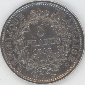 France 5 Francs Hercule 1848 A (ss) en argent