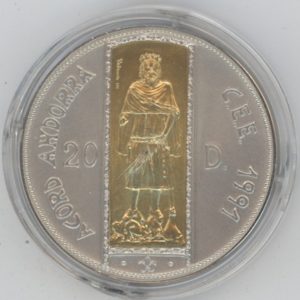 Andorra 20 Diners 1991 Union douanière Pierre III (Fdc) en argent et or