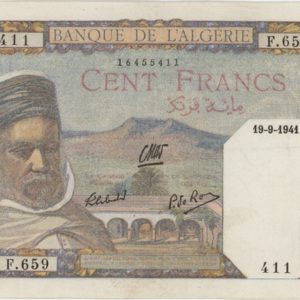 Tunisie Banque De L'Algérie 100 Francs 1941