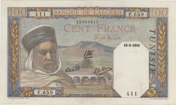 Tunisie Banque De L'Algérie 100 Francs 1941