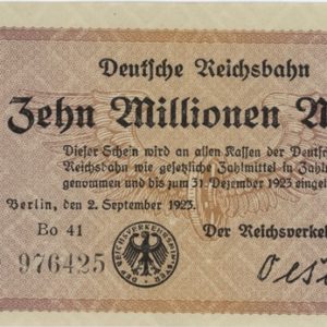Germany Deutsche Reichsbahn 10 Millionen Mark 1923