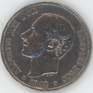 Espagne 2 Pesetas 1882 Alphonse XII (ss) en argent
