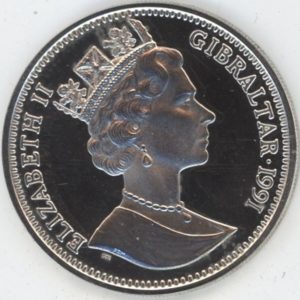 Gibraltar 14 Ecus-10 Pounds 1991 Elizabeth II (vz) en argent