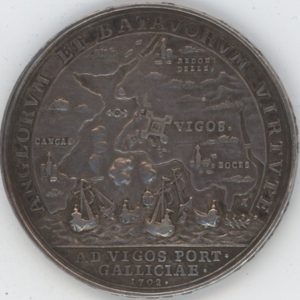 Médaille 1702 Angleterre Bataille Navale dans la baie de Vigo / Battle of Vigo Bay (ss-vz) en argent Rare!