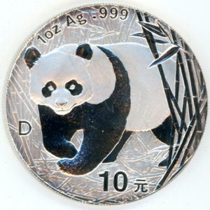 Chine 10 Yuan Panda 2001 D (stgl) en argent
