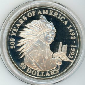 Cook Islands 50 Dollars 1991 "500 ans de l'Amérique" (stgl) en argent