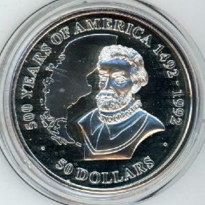 Cook Islands 50 Dollars 1989 Ferdinand Magellan (stgl) en argent