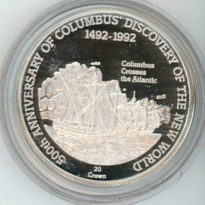Turks et Caicos Islands 20 Crown 1991 Christopher Columbus (stgl) en argent