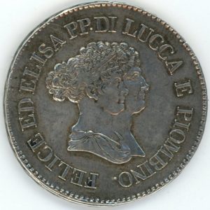 Italie Principauté de Lucques et Piombino 5 Franchi 1805 Felix et Elisa petit buste et point après la date (vz) en argent