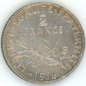 France 2 Francs 1916 (ss+) en argent