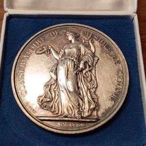 Médaille Prix Conservatoire de Musique de Genève Antoine Bovy. Milieu du 19e siècle. (ss+) en argent