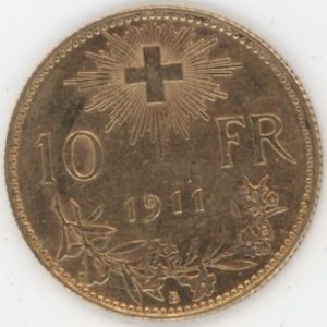 Vreneli 10 Francs OR 1911 (ss+)