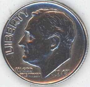 USA Roosevelt Dime 1947 (ss+) en argent