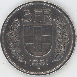 5 Francs 1931 Abart 10* sur la tête (ss)