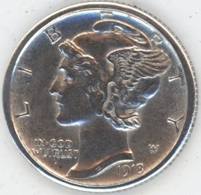 USA Mercury Dime 1918 S (vz) en argent