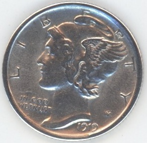 USA Mercury Dime 1919 (ss+) en argent