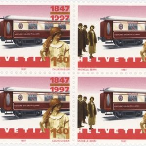 Timbres Bloc de quatre 1997 150 ann. des Chemins de Fer Suisse Voiture Pullmann Neuf