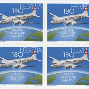 Timbres Bloc de quatre 1997 Cinquantenaire des Vols Swissair Sur l'Atlantique Nord "DC-4 Neuf
