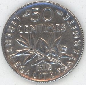 France 50 Centimes 1913 Semeuse (ss) en argent