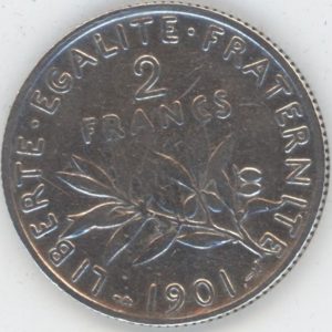 France 2 Francs 1901 Semeuse (s-ss) en argent