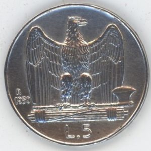 Italie 5 Lire 1930 R Vittorio Emanuele III (ss+) en argent