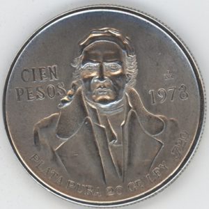 Mexico 100 Pesos 1978  (ss+) en argent