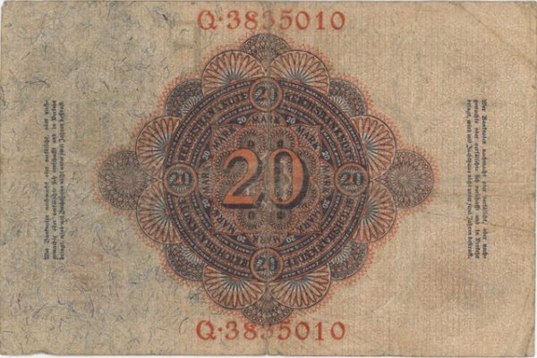 Germany Reichsbanknote 20 Mark 1914 – Image 2